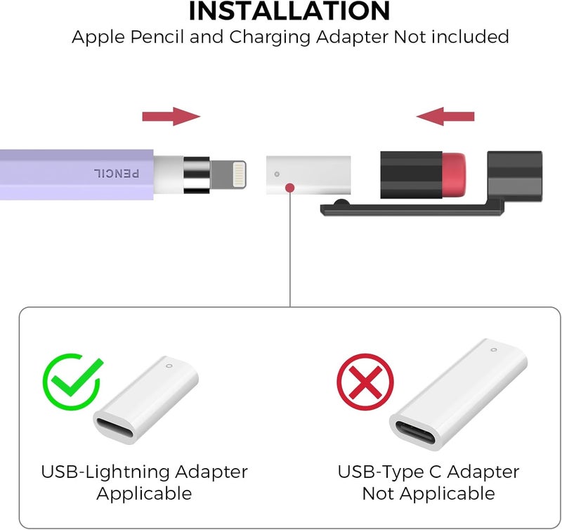 TRONWIN Pencil Case for Apple Pencil 1st Generation Sleeve Silicone Protective Cover Skin with Sturdy Clip Compatible with Charger Adapter【NOT Included】 and Apple Pencil 1st Generation (Lavender) - Image 4